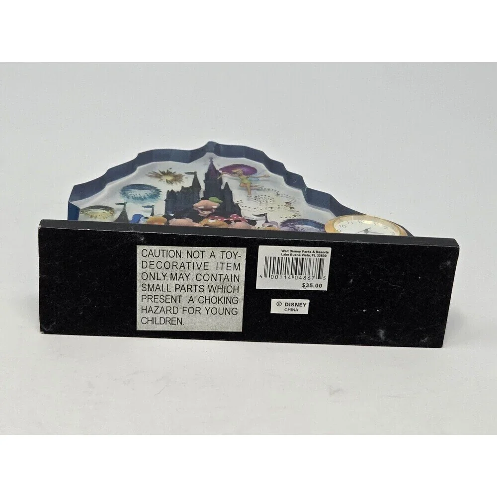 DISNEY PARKS WALT DISNEY WORLD ACRYLIC LUCITE STANDING CLOCK CASTLE FIREWORKS
